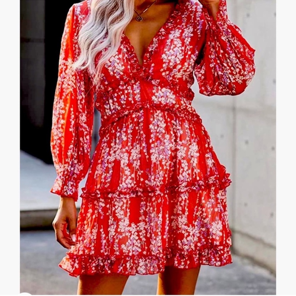 Elegant Red Floral Dress